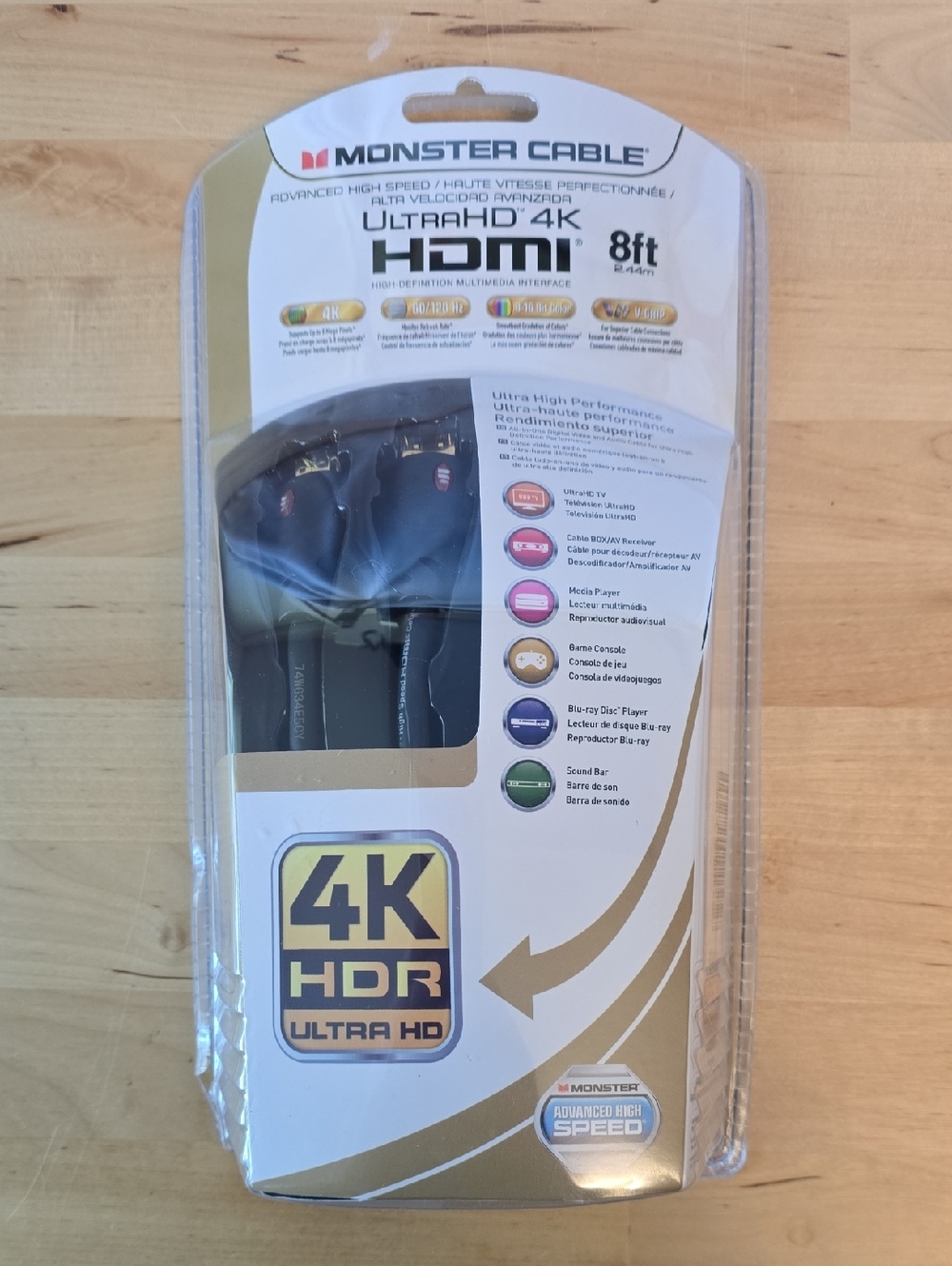 New Monster 8ft HDMI HDR Cable 4k Ultra HD 60/120 Hz Refresh 11.2Gbps